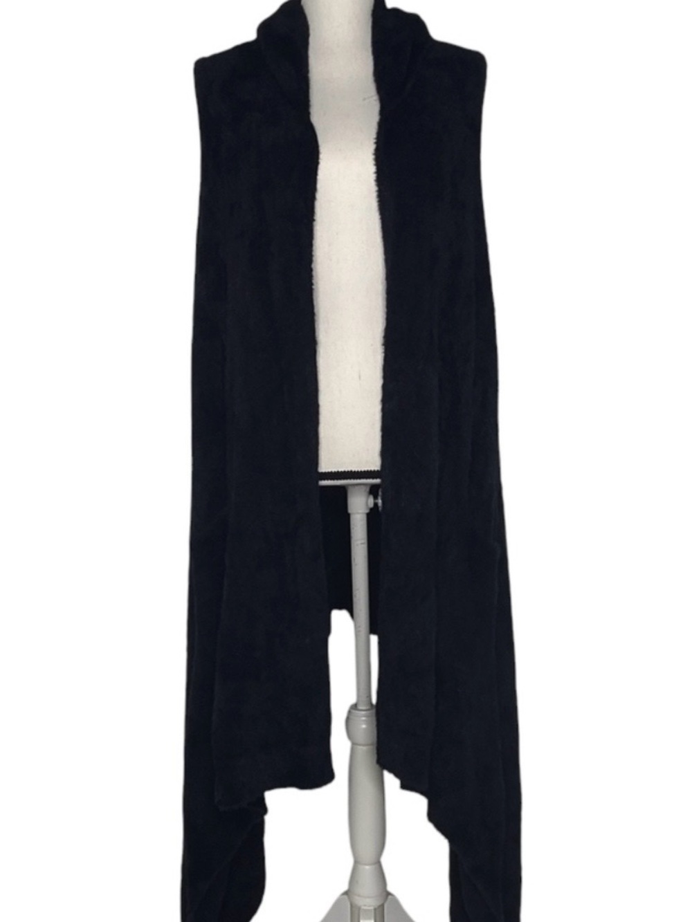 NWT OS AE Aerie BLACK  Fuzzy Hooded ‘Mushroom’ Open-Front Cape, Shawl, 1497-7816